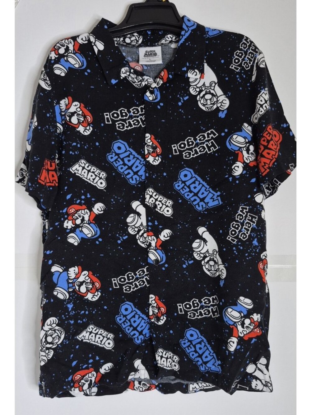 Super Mario Short Sleeve Button Up All Over Print Collared Shirt Youth Boys Size